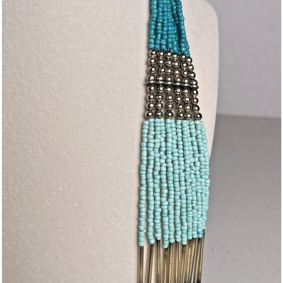 Vintage Beaded Statement Necklace 33" Turquoise Southwest 12 Strand Seed Beads - Picture 10 of 12